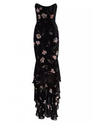 Платье Charlie без бретелек с цветочным принтом и рюшами , черный Katie May
