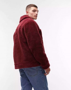 Бордовая куртка в стиле вестерн из искусственного меха Topman. Цвет: красный