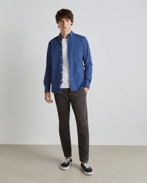 Однотонная мужская оксфордская рубашка с длинным рукавом , темно-синий Easy Wear