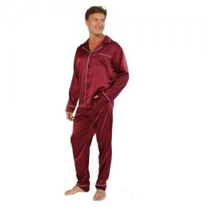 Пижама мужская из шелка с брюками и рубашкой Винный Размер 52 Малиновые сны