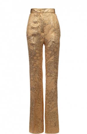 Расклешенные брюки с завышенной талией и металлизированной отделкой Rochas. Цвет: бежевый