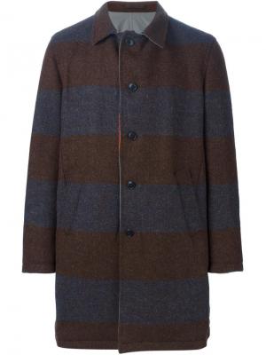 Двустороннее пальто в полоску Wooster + Lardini. Цвет: коричневый