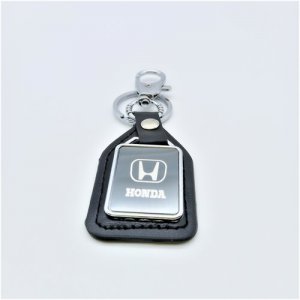 Брелок чёрный, металл и кожа, логотип на подвеске Honda