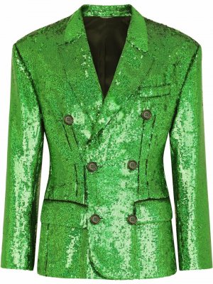 Двубортный пиджак с пайетками Dolce & Gabbana. Цвет: зеленый