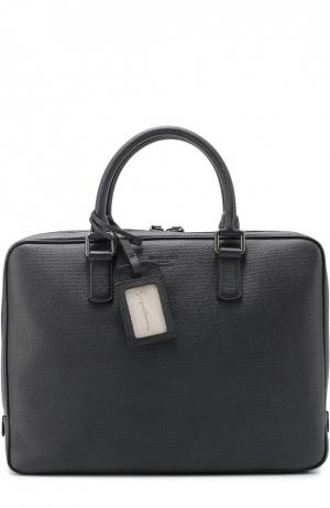 Кожаная сумка для ноутбука Giorgio Armani. Цвет: темно-синий