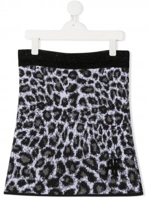 Трикотажная юбка с леопардовым принтом Alberta Ferretti Kids. Цвет: серый
