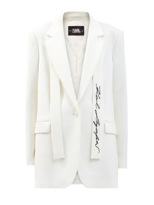 Блейзер в мужском стиле из саржи с поясом-галстуком KARL LAGERFELD. Цвет: белый