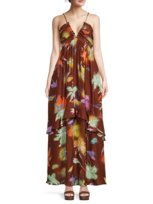 Платье макси с цветочным принтом Julissa , цвет Large Scale Brown Tanya Taylor