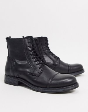 Черные кожаные ботинки на шнуровке -Черный Jack & Jones