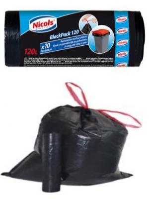 Мешки для мусора 120л 70х100 10шт с завязкой  (черные) Nicols Nicol's. Цвет: черный