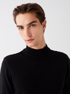 Мужской трикотажный свитер с длинным рукавом и полуводолазкой , новый черный LCW Vision