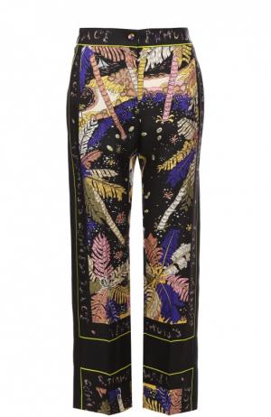 Укороченные шелковые брюки с ярким принтом Emilio Pucci. Цвет: черный