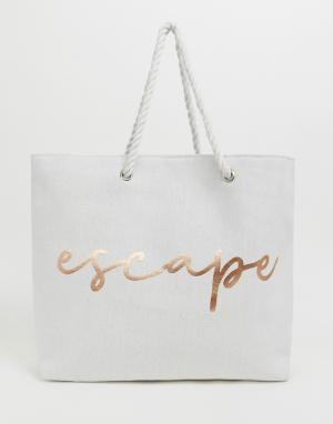 Пляжная сумка с надписью escape South Beach. Цвет: белый