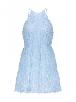 Мини-платье без рукавов с эффектом металлик и перьями , синий BCBGMAXAZRIA