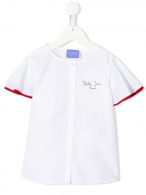 Блузка без воротника с логотипом Stella Jean Kids. Цвет: белый