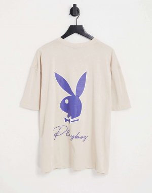 Кремовая футболка x Playboy с логотипом на груди и спине Mennace. Цвет: бежевый
