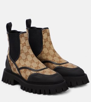 Парусиновые ботинки челси с узором gg , коричневый Gucci