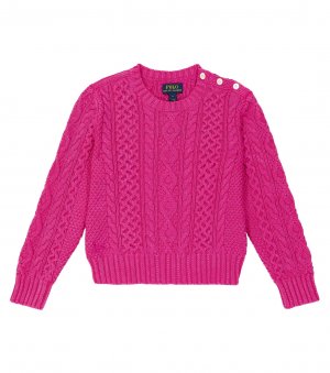 Хлопковый свитер косой вязки , розовый Polo Ralph Lauren Kids
