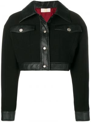 Укороченная куртка с кожаной отделкой Sara Battaglia. Цвет: черный