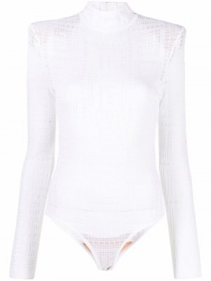 Monogram-pattern sheer bodysuit Balmain. Цвет: белый