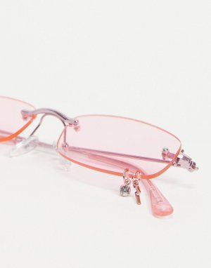 Розовые солнцезащитные очки в стиле 90-х без оправы с отделкой камнями -Розовый цвет Bershka