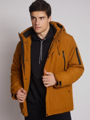 Тёплая куртка в спортивном стиле с капюшоном zolla. Цвет: горчичный