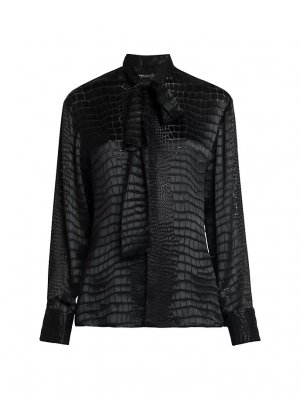 Рубашка из смесового шелка с тиснением под крокодила, черный Versace