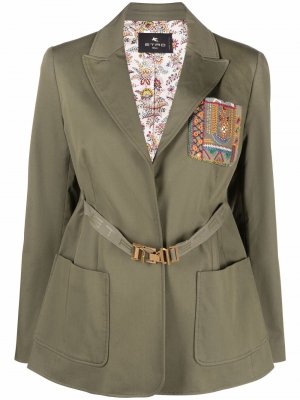 Пиджак с поясом и вышивкой ETRO. Цвет: зеленый