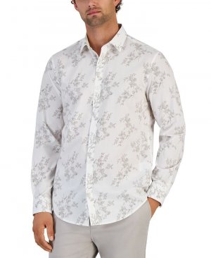 Мужская рубашка на пуговицах с длинными рукавами и цветочным принтом в горошек , белый Alfani