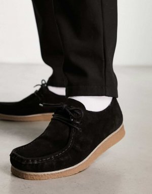 Черные туфли на шнуровке из искусственной замши Pull&Bear