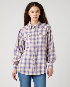Женская рубашка с клетчатыми рукавами-фонариками , синий Wrangler