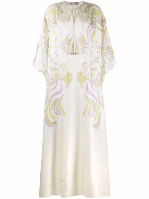 Платье с длинными рукавами и графичным принтом Emilio Pucci. Цвет: белый
