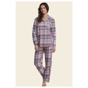 Классическая женская пижама с длинным рукавом LNS 423 B21, XL Key. Цвет: серый/розовый
