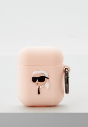 Чехол для наушников Karl Lagerfeld Airpods 1/2 силиконовый Silicone. Цвет: розовый