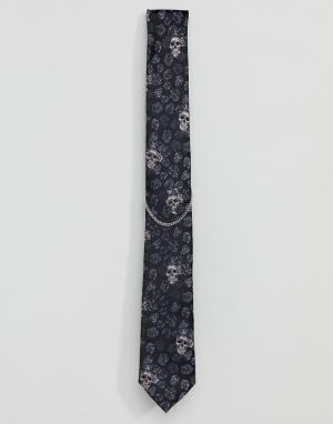 Жаккардовый галстук с цепочкой Twisted Tailor. Цвет: черный