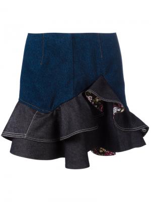 Джинсовая мини юбка с оборками Alexander McQueen. Цвет: синий