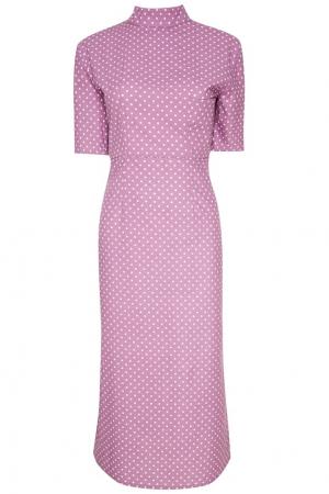 Фиолетовое платье-миди в горошек Kuraga. Цвет: фиолетовый