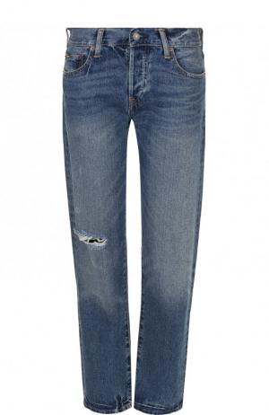 Укороченные джинсы с потертостями Polo Ralph Lauren. Цвет: синий