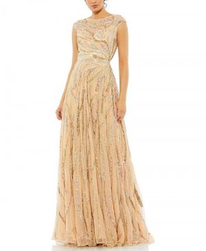 Украшенное вечернее платье с короткими рукавами , цвет Tan/Beige Mac Duggal
