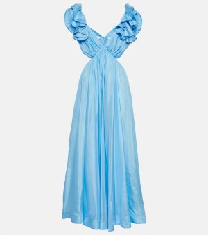 Шелковое платье макси Halcyon с вырезами ZIMMERMANN, синий Zimmermann