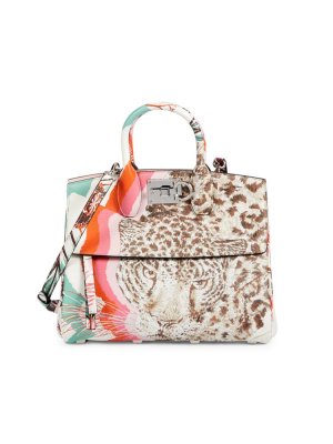 Кожаная сумка-портфель с принтом Studio , белый Ferragamo