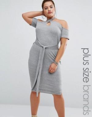 Облегающее платье с халтером и завязками One Three. Цвет: серый