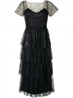 Ярусное коктейльное платье с блестками Marchesa Notte. Цвет: черный