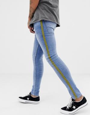 Синие зауженные джинсы с полосками по бокам New Look. Цвет: синий