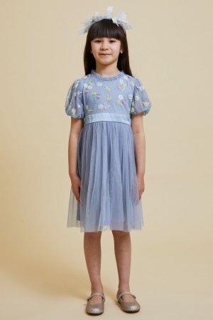 Синее детское платье с вышивкой , синий Amelia Rose
