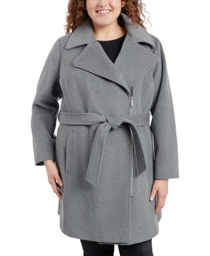 Женское асимметричное пальто с запахом и поясом больших размеров размеров, серый Michael Kors