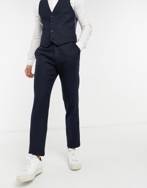 Костюмные брюки узкого кроя из фактурной шерсти -Темно-синий Gianni Feraud