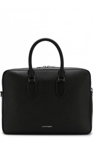 Кожаная сумка для ноутбука Alexander McQueen. Цвет: черный