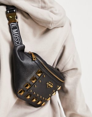 Черная сумка-кошелек на пояс с заклепками -Черный цвет Love Moschino