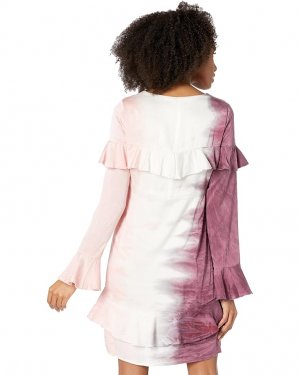 Платье Long Sleeve V-Neck Ruffle Mini Dress, цвет Pink Tie-Dye Chaser